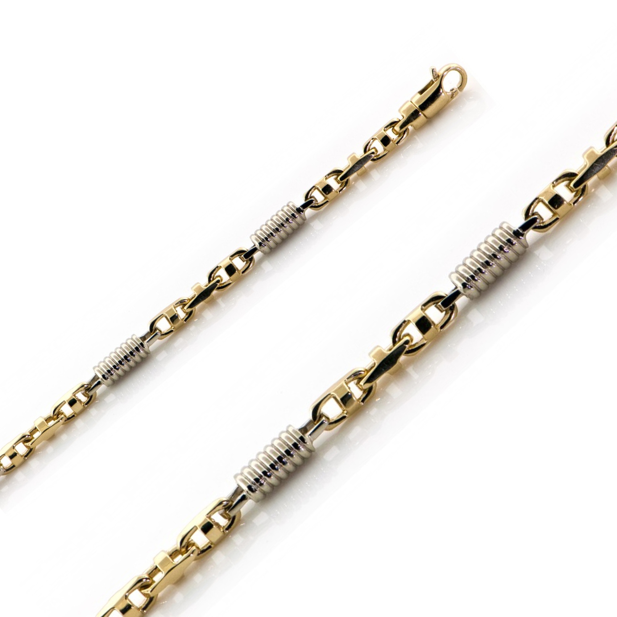 14k Yellow and White Gold Fancy Hand Made Bracelet 4.7mm 7 Inches